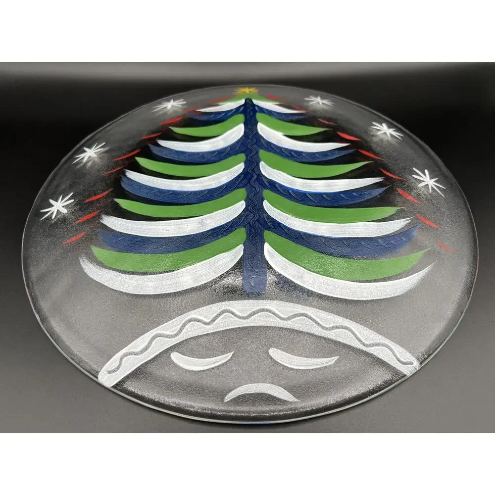 Kosta Boda Hand Painted Christmas Tree Platter 13” Signed Ulrica Hydman-Vallien